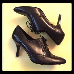 Black, leather oxford heels